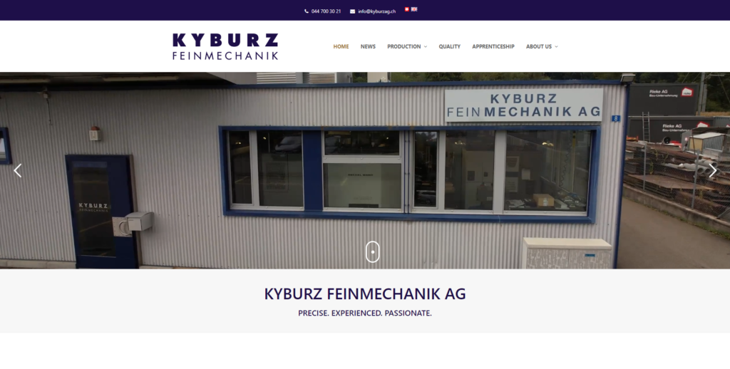 Webseite Kyburz Feinmechanik AG